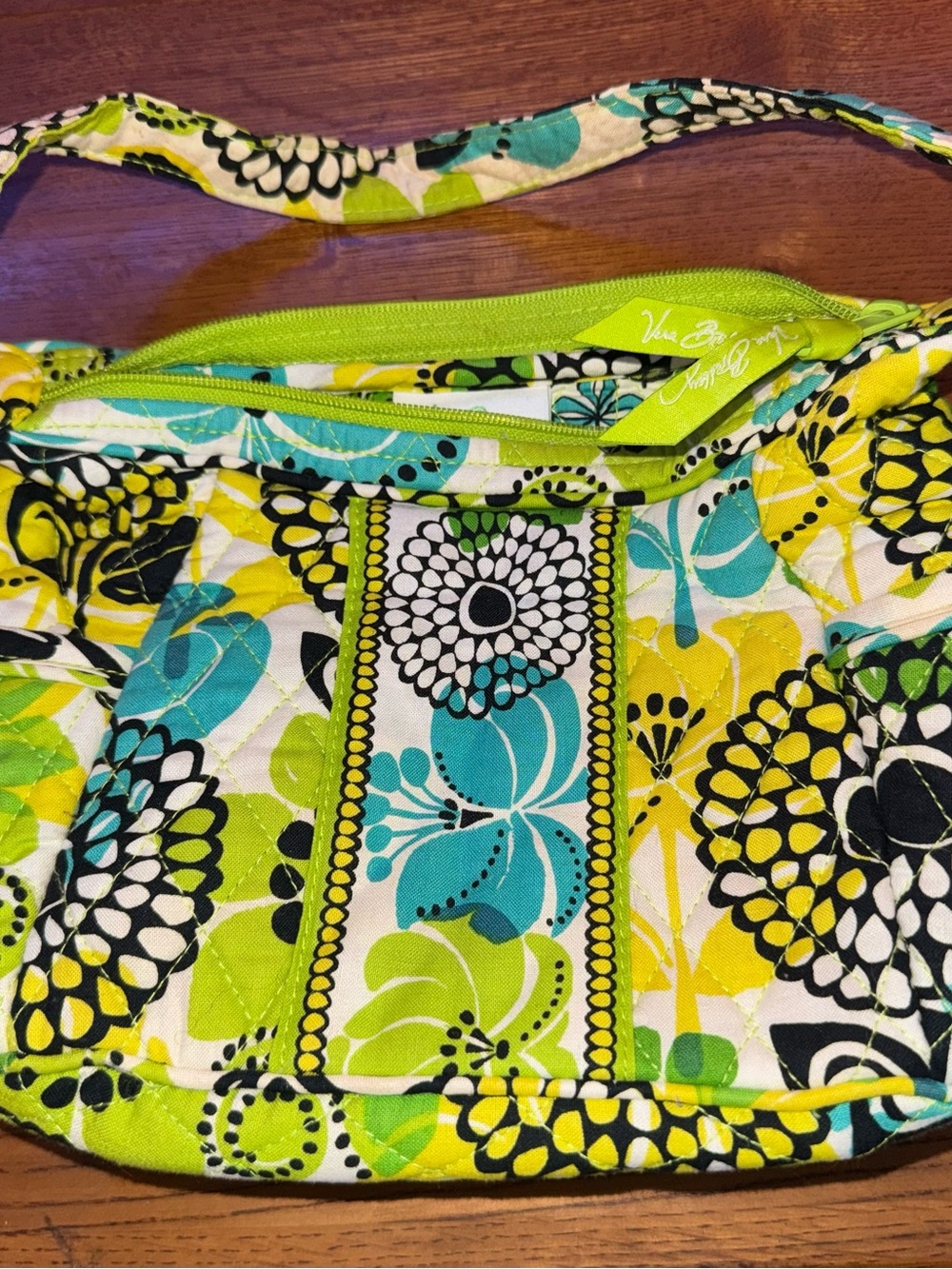 Vera Bradley Lime’s Up Quilted Floral Shoulder Bag Purse Green Yellow